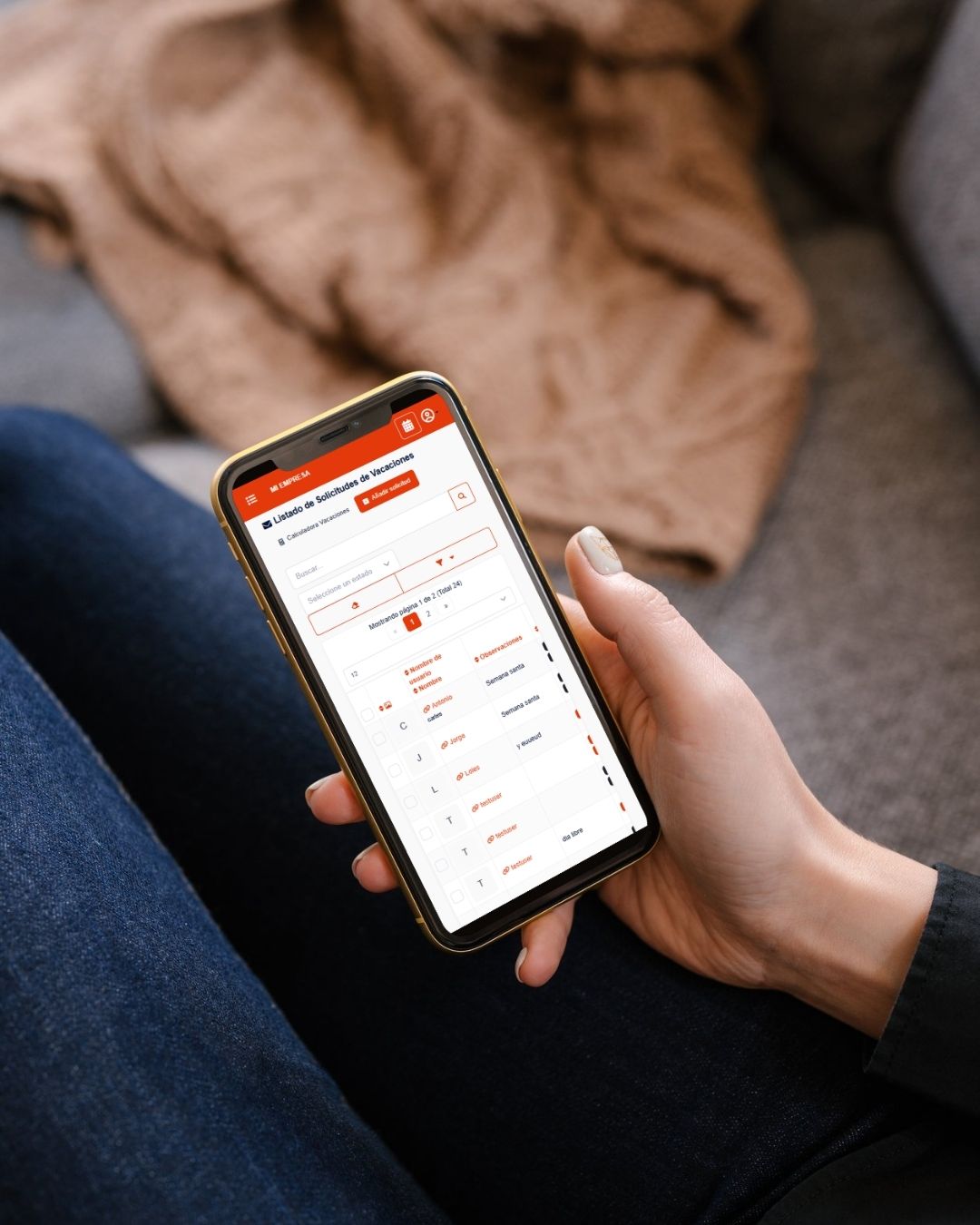 Vista de vacaciones en la app móvil del trabajador
