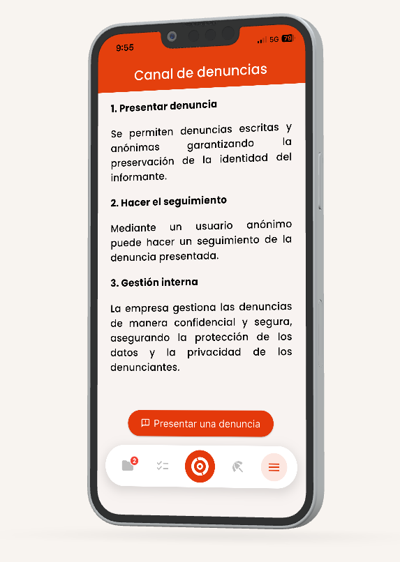 Pantalla del modulo de canal de denuncias de OVE en el navegador