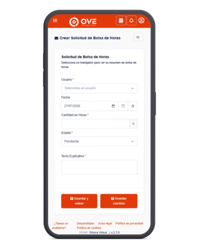 Crear solicitud de bolsa de horas